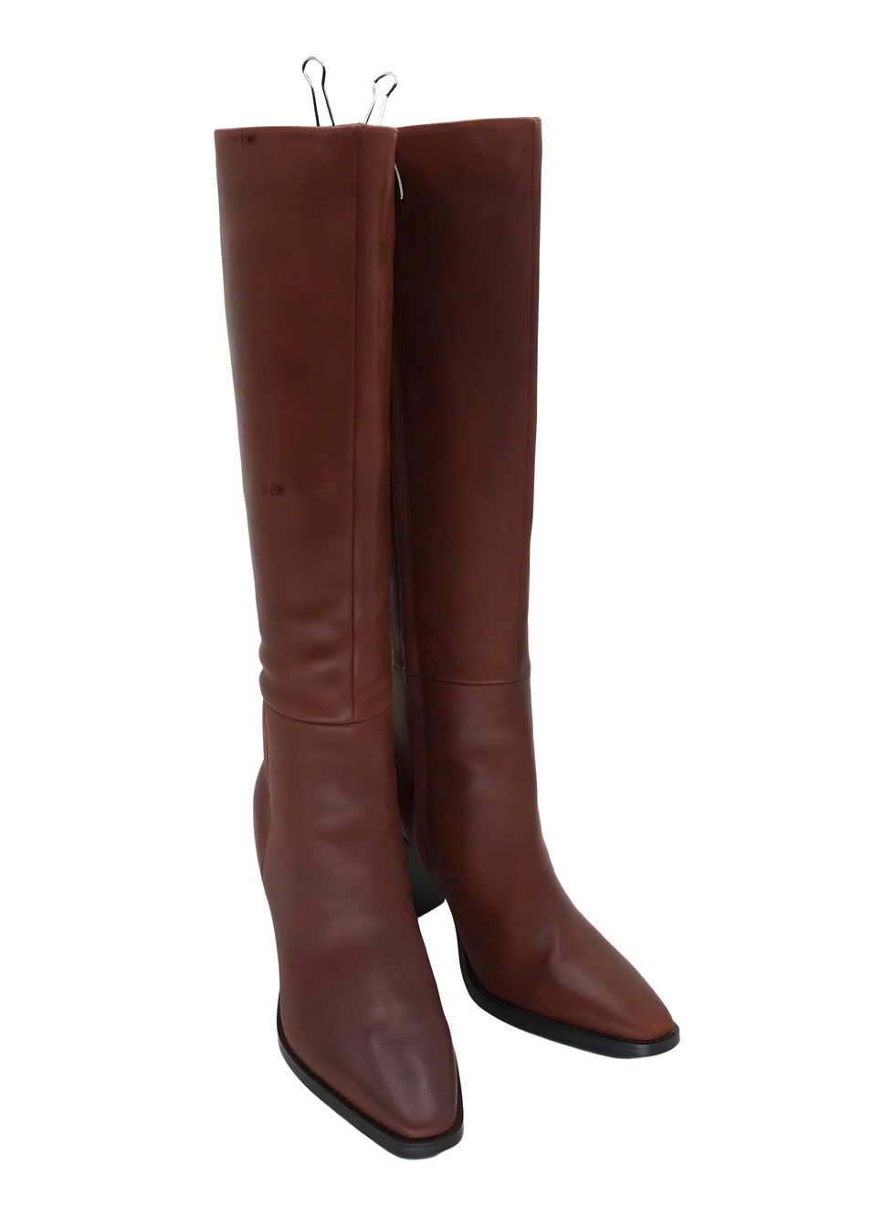 Nine West Zazz Cognac Leather 3.25" Block Heel Knee High Boots Size 7.5M